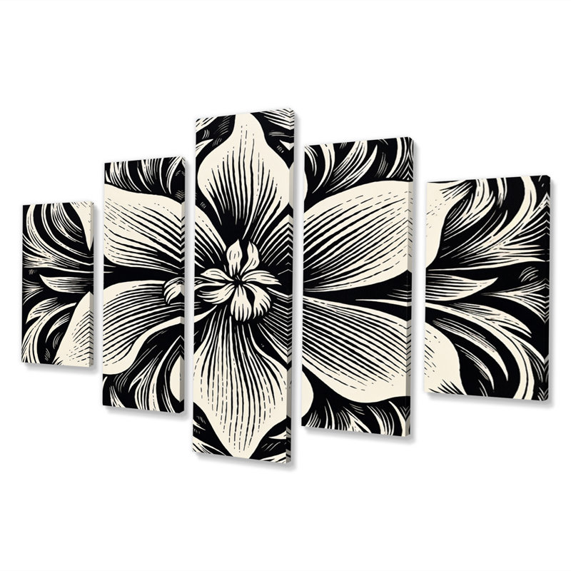 Iris monochrome en noir et blanc - reproduction d'art mural Iris - 5 panneaux