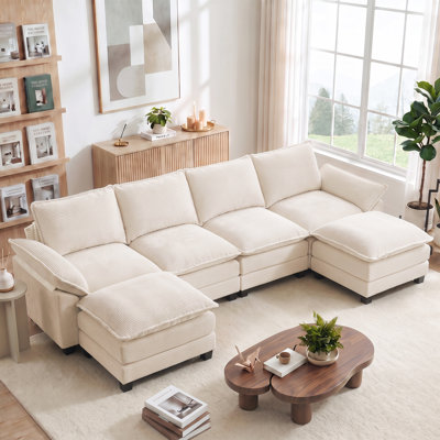 124" Cloud Corduroy Upholstered Sofa with Extra-Wide Armrests