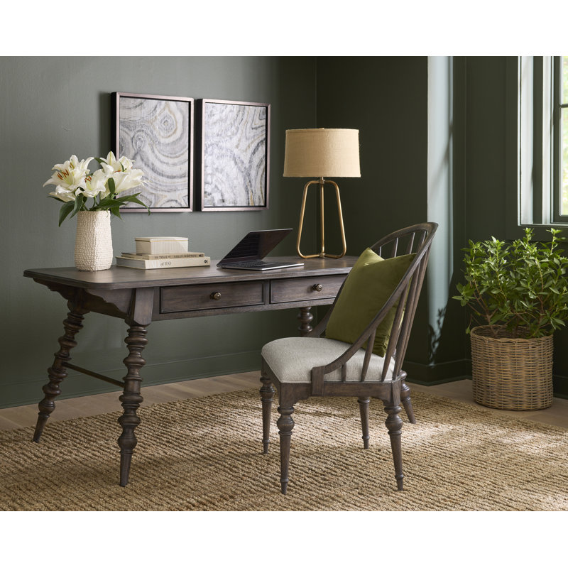 Chimney Smoke Brown Wood Writing Desk with Drawers