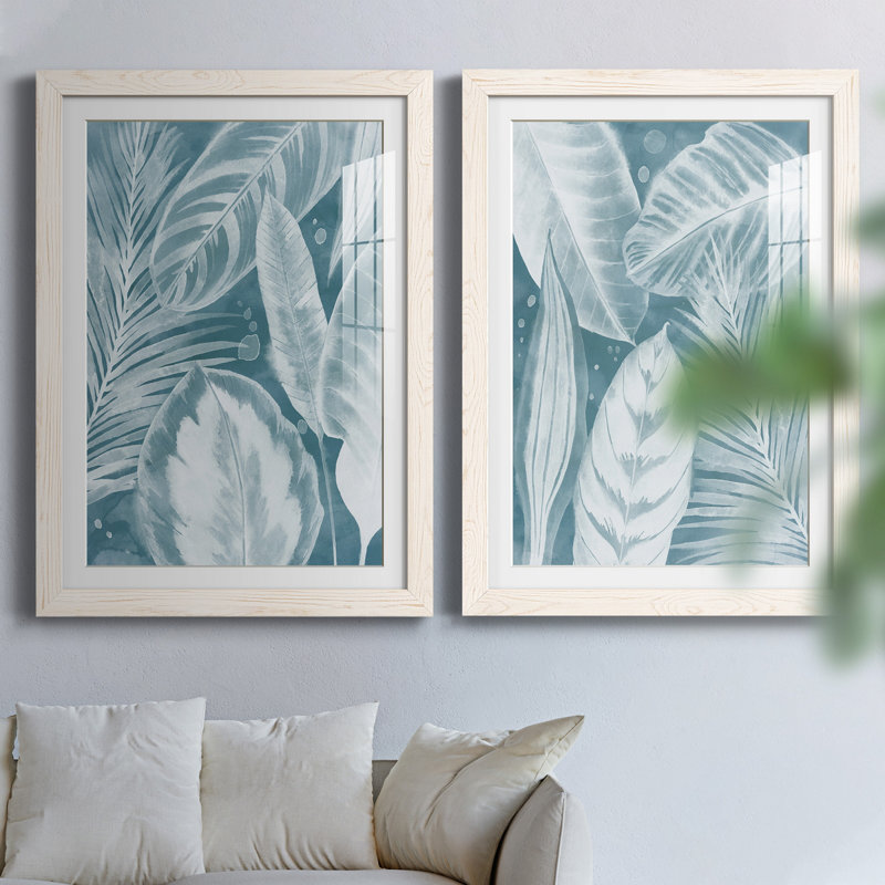 House Plant Jungle I - ensemble de 2 peintures encadrées, H 31,5 po x l 47 po x P 1,5 po, Blanc