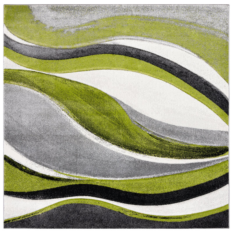Dubach Abstract Machine Made Power Loom Polypropylene Indoor Area Rug in Gray/Green/White, Square 8'