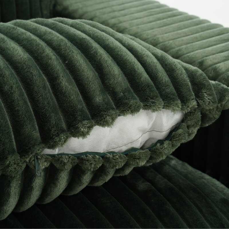 Upholstered Faux Rabbit Fur Flannel Armchair with Pillow Back, One Arm Single Chair Module Part For Sectional Sofa, Green