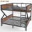 Full Over Full Bunk Bed, Metal Bunk Bed With Storage Shelves And Lights, Space-Saving & Noise-Free Design, Black-537758805