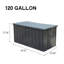 Grand étui de rangement de patio gris foncé - 120 gallons imperméable pour contenant de coussins et d'outils