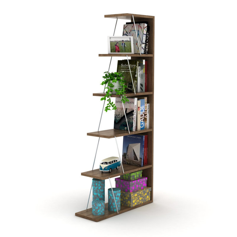 Modern 5 Tier Ladder Bookshelf Organizers, Narrow Bookshelf For Small Spaces Office Furniture Bookcase