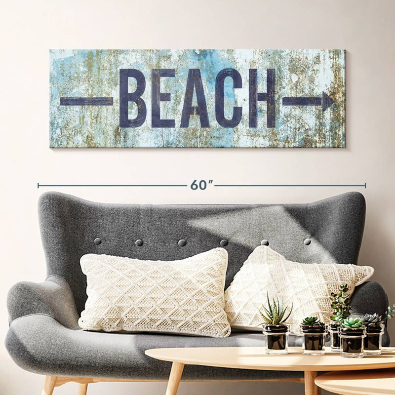 Signe de plage sur toile, H 16 po x l 48 po x P 1,25 po