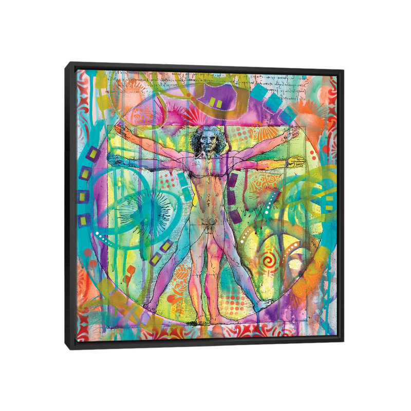 « vitruvian man », impression sur toile, H 26 po x l 26 po x P 1,5 po, Toile avec cadre noir, Pas de tapis