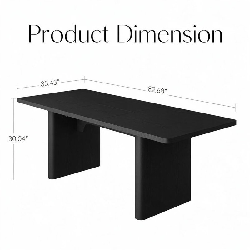 Extendable Rectangular Farmhouse Dining Table with Leaf, Black