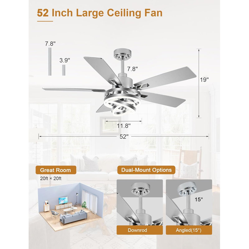 Ceiling Fan With Lighting, Silver