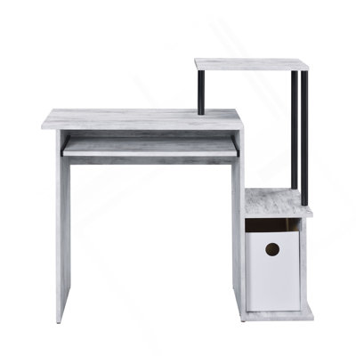 Antique White And Black Computer Desk With Keyboard Tray