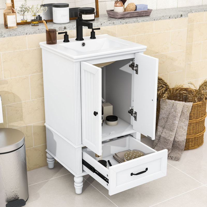 Meuble-lavabo moderne de 20 po avec lavabo et grand espace de rangement, Blanc