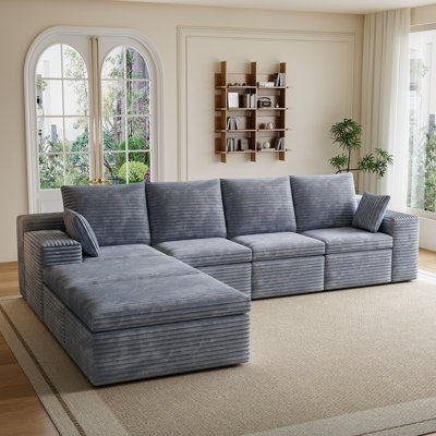 Canapé modulaire en U en forme de U, canapé modulaire compressé en velours côtelé de style minimaliste moderne, canapé-lit pour le salon, la chambre à coucher, canapé-lit confortable Comfy Space-Efficient Design-GRIS