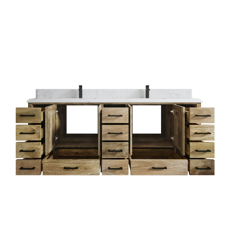 Natural Mango Wood Double Bathroom Vanity with Quartz Top