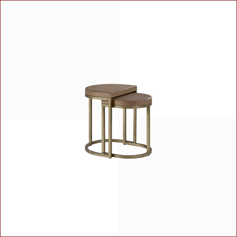 Ensemble de 2 tables basses gigognes en placage d'orme avec bases en métal