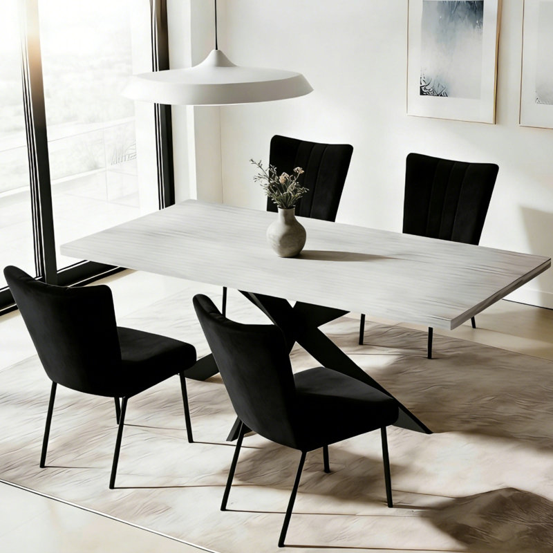 Bourke Modern Kitchen Dining Set, Extendable Dining Table With Upholstered Dining Chairs(1 Table 4 Chairs), Black