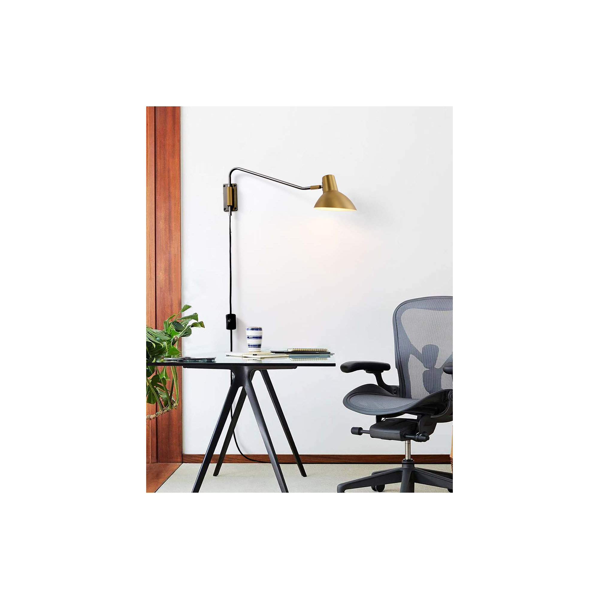 Swing Wall Light - Plug-in, Dimmer Switch, Brushed Brass