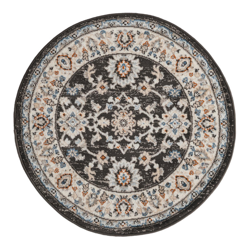 Tapis floral gris / bleu sarcelle / orange Arends, Rond 3 pi