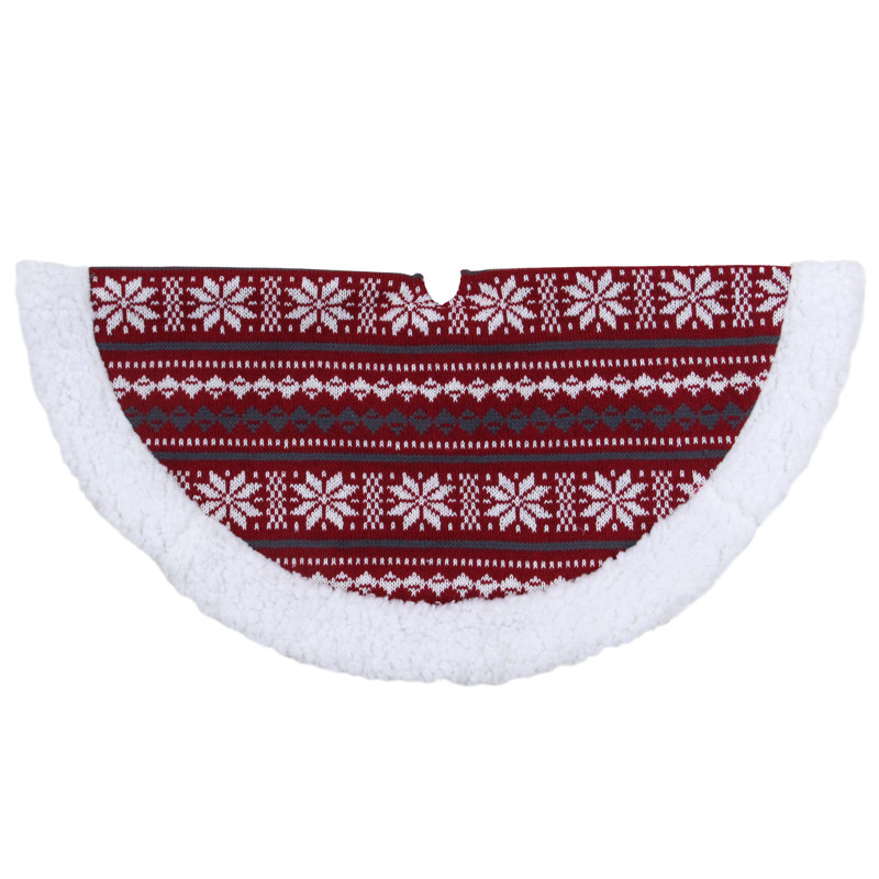 20" Gray and Red Snowflakes Lodge Mini Christmas Tree Skirt With Sherpa Trim