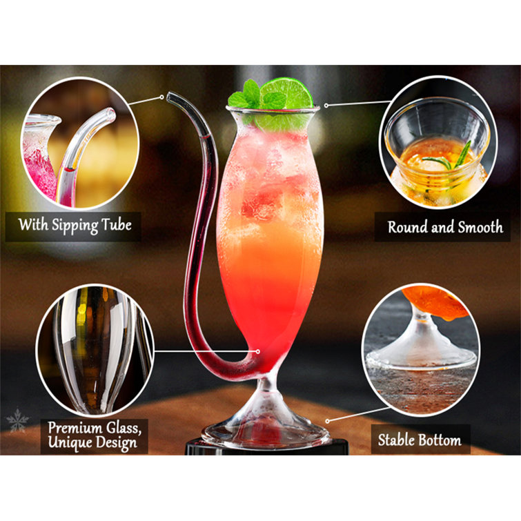 Glass Cup With Straw Drinking Tube Wine Whiskey Cocktail Juice Mug Party  Bar us