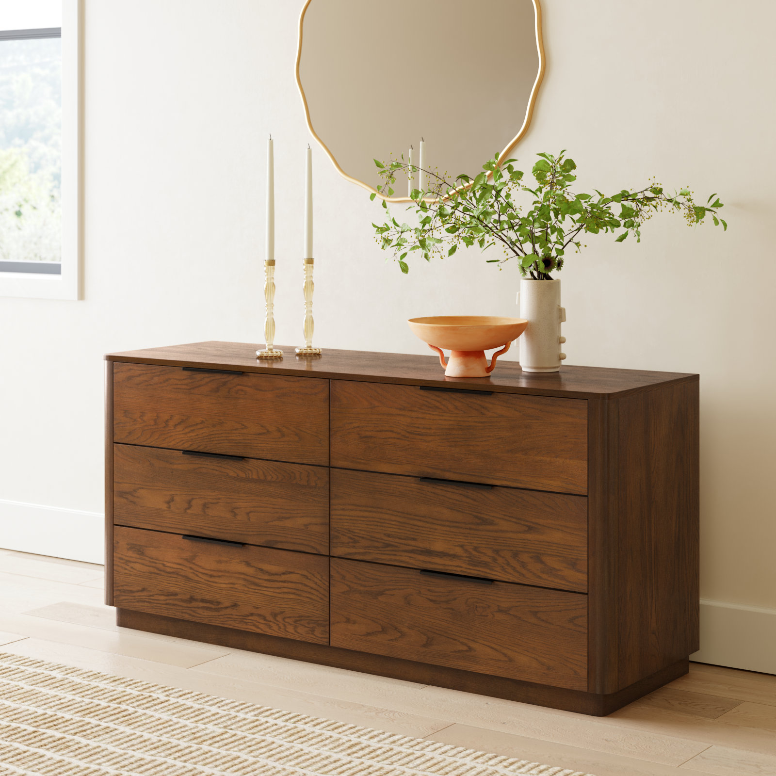 Tahani 58" Double Dresser, Medium Oak/Black