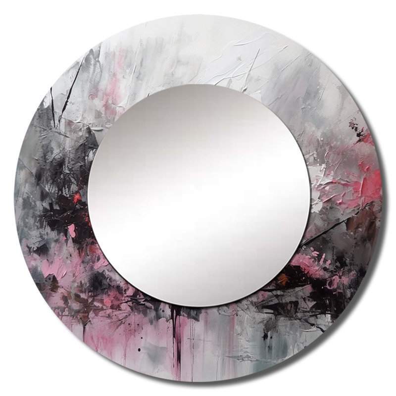 Somaria Evolving Shapes In Pink Marble III - miroir mural géométrique, miroir décoratif rond moderne, impression d'art en métal