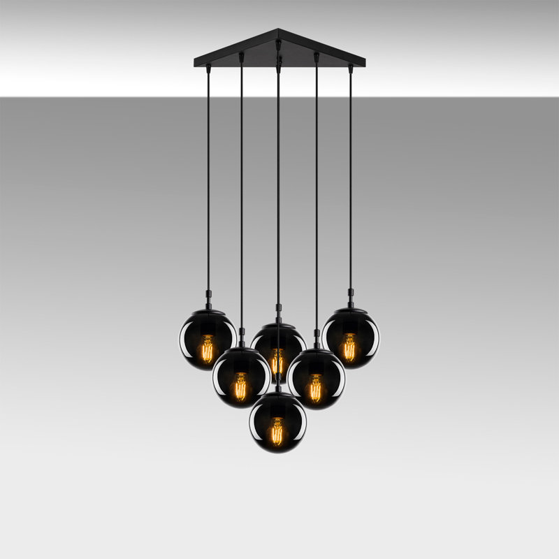 Lustre industriel moderne, finition noire et fumée, 21,7 po x 19,7 po | Hauteur réglable, 43,3 pouces | Corps en métal, 6 douilles E27 de 40 W maximum | Parfait pour les décors scandinaves et fantaisistes, solution d'éclairage élégante