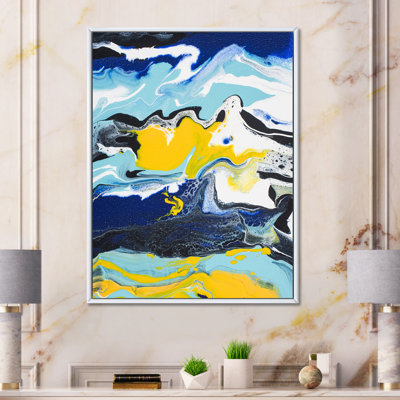 Composition abstraite de marbre jaune et bleu II - peinture sur toile