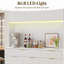 Grande armoire de rangement blanche cannelée avec station de charge et lumière DEL | Tablettes réglables, comptoir ouvert et tiroirs de rangement, grand garde-manger pour la cuisine, la salle à manger et le salon