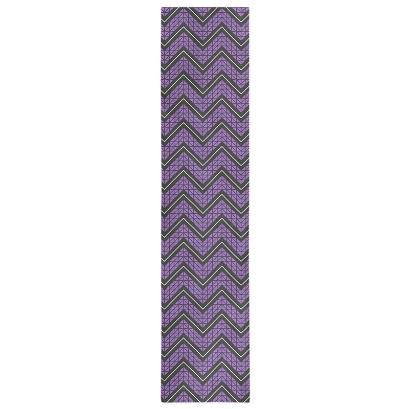 Stephenie Classic Hand Drawn Chevron Table Runner, 16" x 72", Lavender Purple/Black