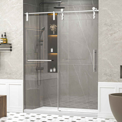 Adjustable Frameless Single Sliding Shower Door With Towel Rail, Auxiliary Handle, And 8Mm Thick Tempered Glass For Modern Bathrooms