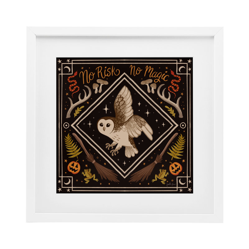 «No Risks or Magic Owl», reproduction sous verre encadrée par Janelle Penner, H 13 po x l 13 po, Cadre blanc côtier
