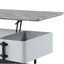 Table basse moderne grise et blanche avec surface relevable et boîte de rangement dissimulée