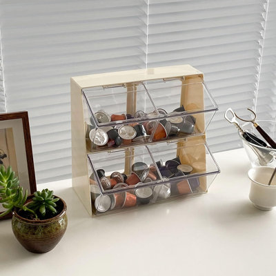 Large Coffee Pod and Tea Bags Organizer with Lid,Plastic Creamer Holder, For K Cups, Sugar Bags, Drink Packets, Coffee Bar Accessories Storage Box for Home Office