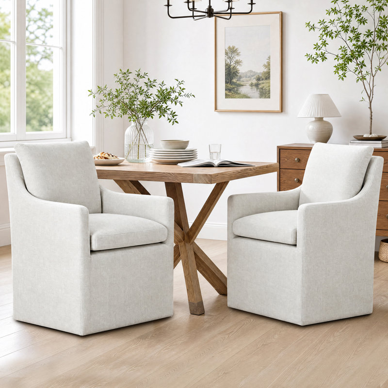 Modern Linen Upholstered Swivel Barrel Accent Chair