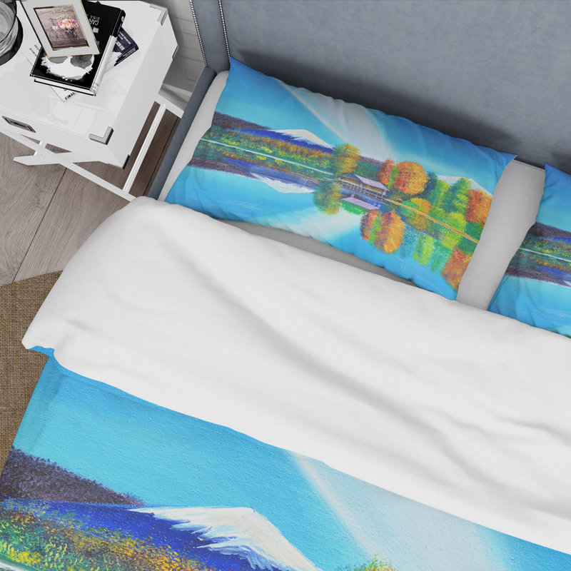 Reflection of Mountain and Sky On The Lake - Ensemble de housse de couette nautique - Microfibre de polyester