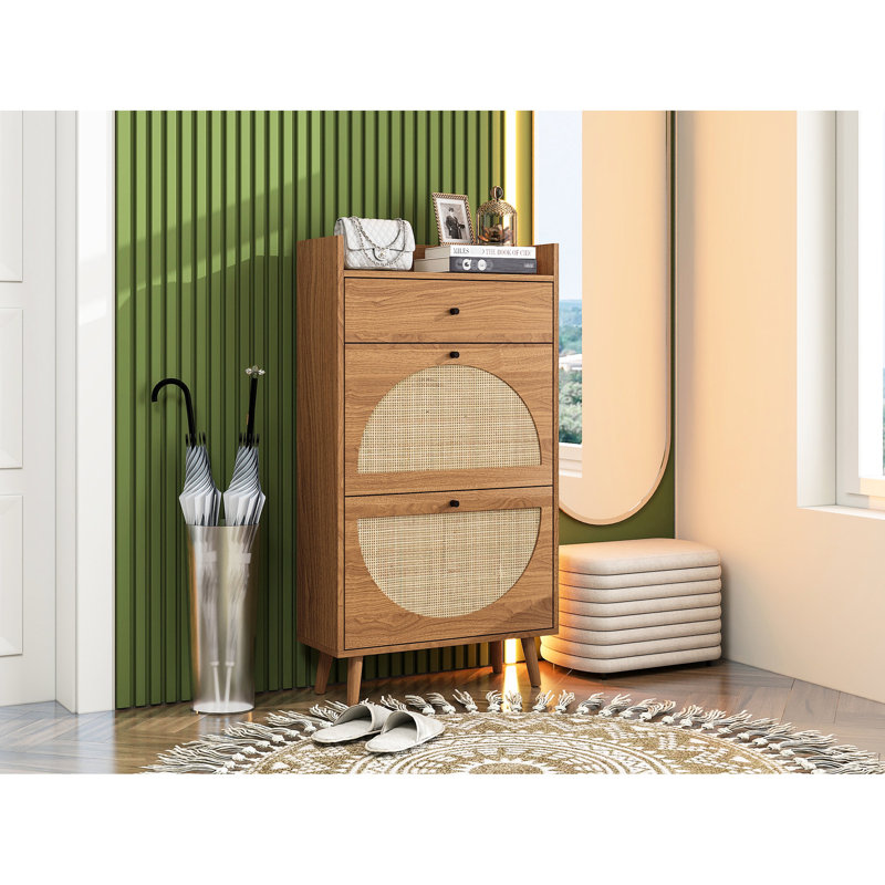 Armoire à chaussures double couche - et pin, capacité de 45 lb, couleur noyer, savoir-faire exquis, étagère ouverte à 2 portes et 1 tiroir, couche, peau naturelle, savoir-faire