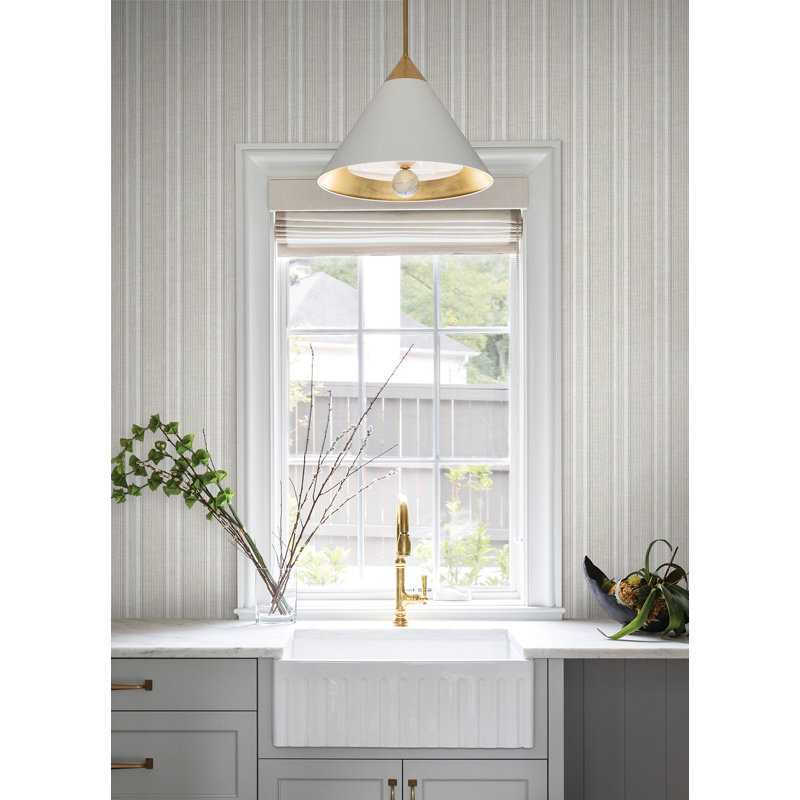 Ayanna Light Green Striped Wallpaper, White