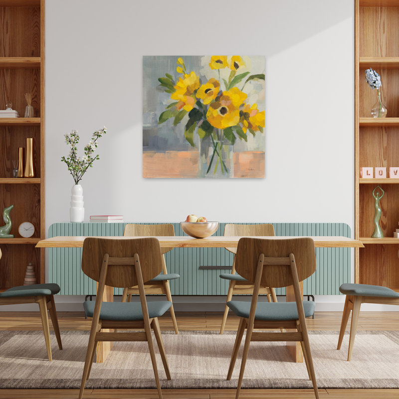 Art floral contemporain ensoleillé Ii, H 36 po x l 36 po
