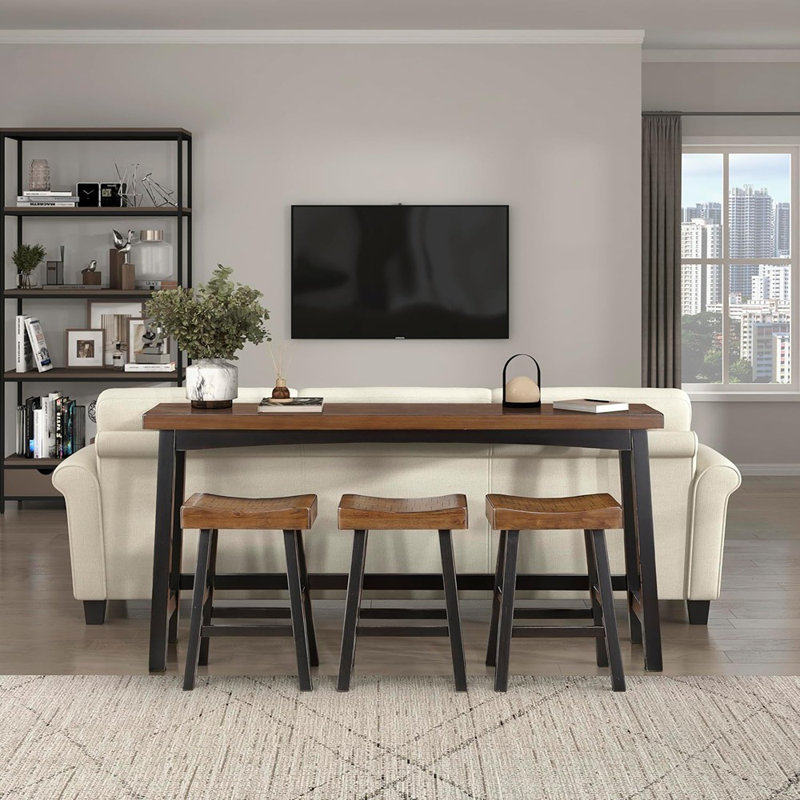 Ensemble de table de bar pour 3 personnes, petit ensemble de table de cuisine avec îlot de cuisine avec 3 tabourets de selle, ensemble de table de salle à manger 4 pièces pour coin-repas, salon, appartement, comptoir, noir / brun