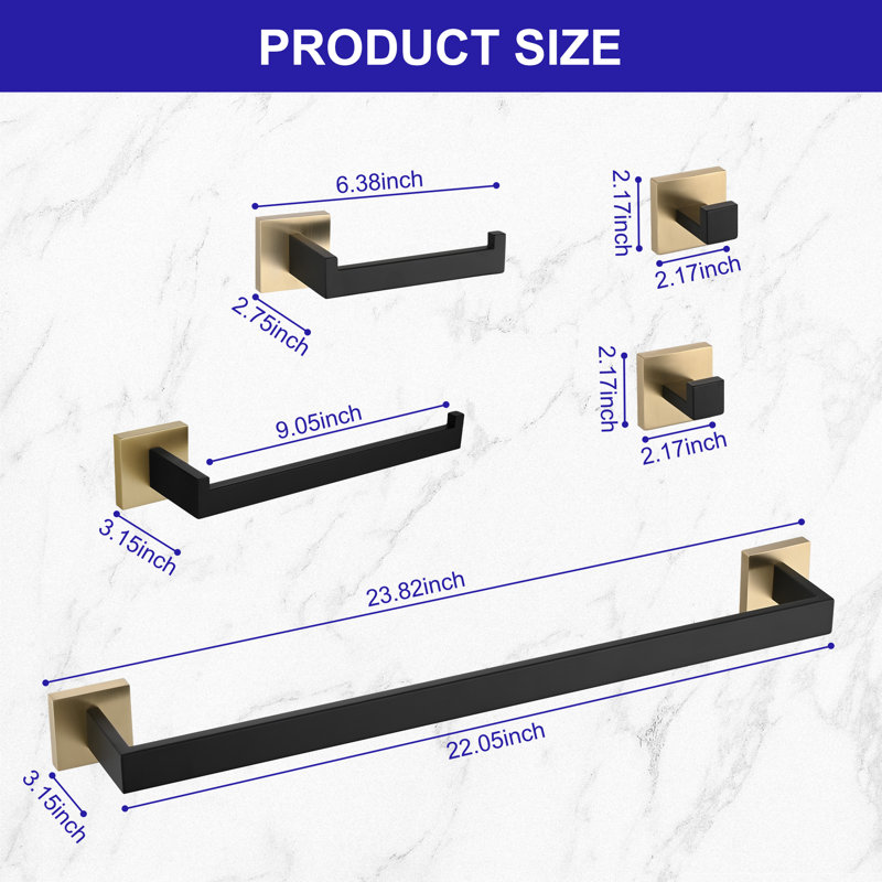 5 - Piece Bathroom Hardware Set, Gold+Matte Black