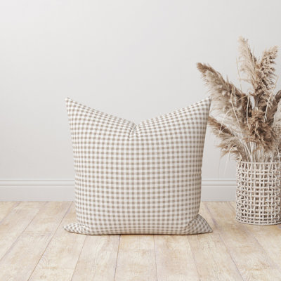 Housse de coussin en vichy brun clair et blanc