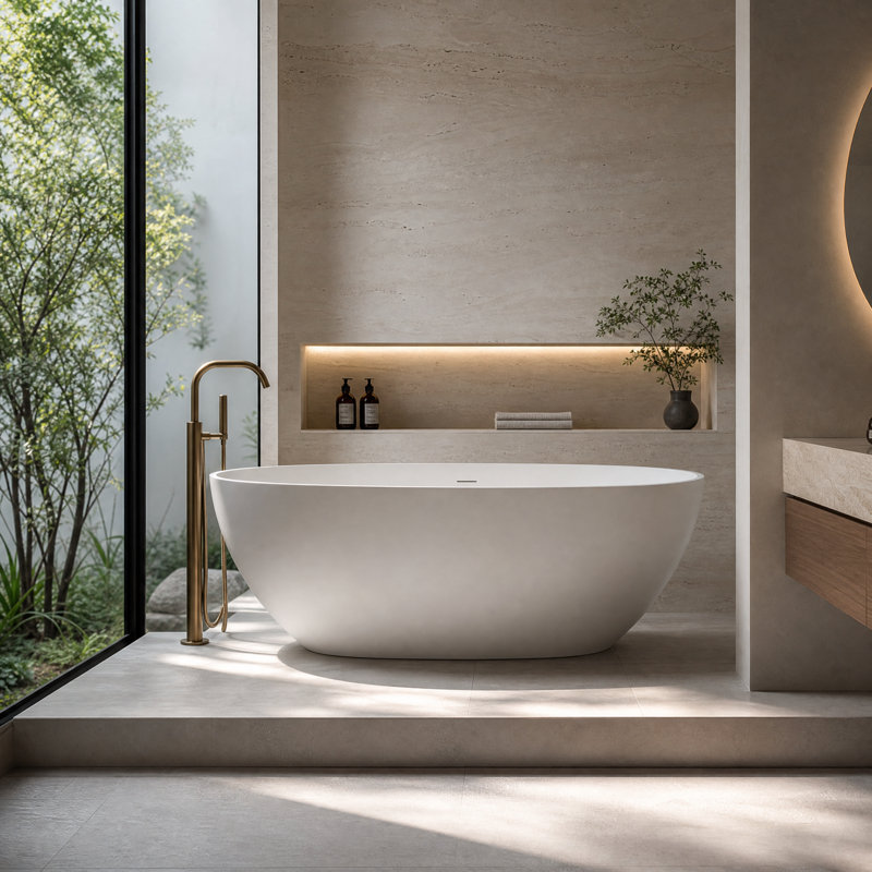 Baignoire de trempage autoportante en résine 70,8 po avec surface solide et trop-plein avec bonde escamotable 70,8 po