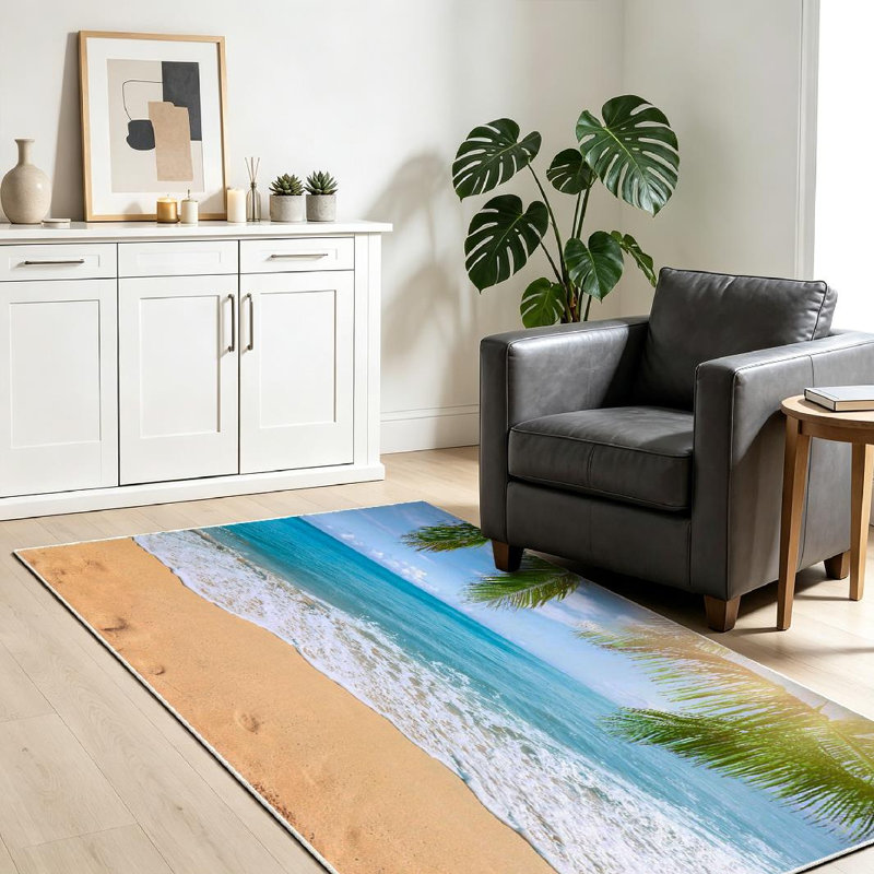 Tapis clair pour plage ensoleillé et lavable à la machine Tropical, Rectangle 39" x 63"