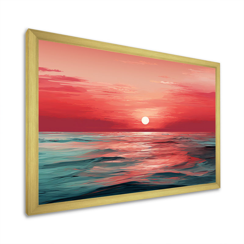 «Red and Blue Crimson Horizon Harmony - Nautical & Beach», reproduction d'art sur toile_105672, Encadrement doré