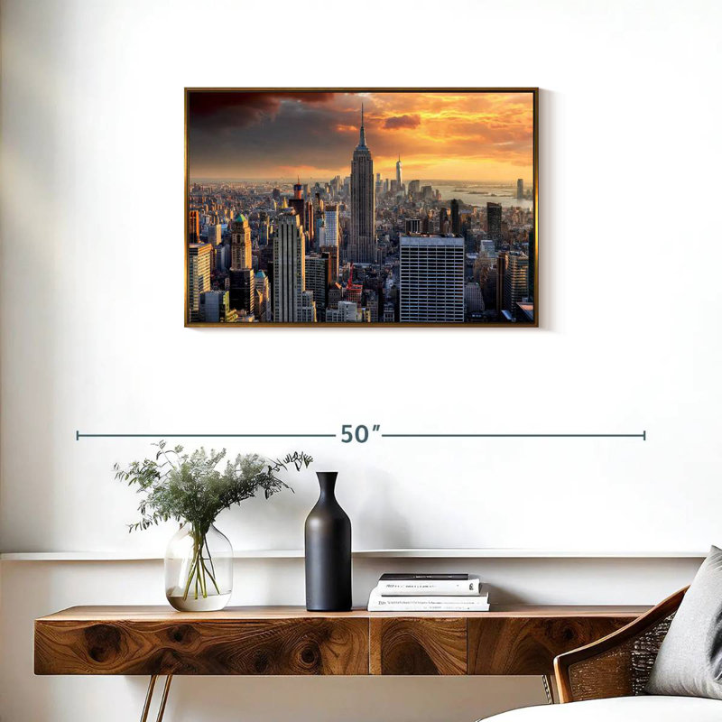 New York City High Rises, Cadre flottant doré, 31 po x 21 po
