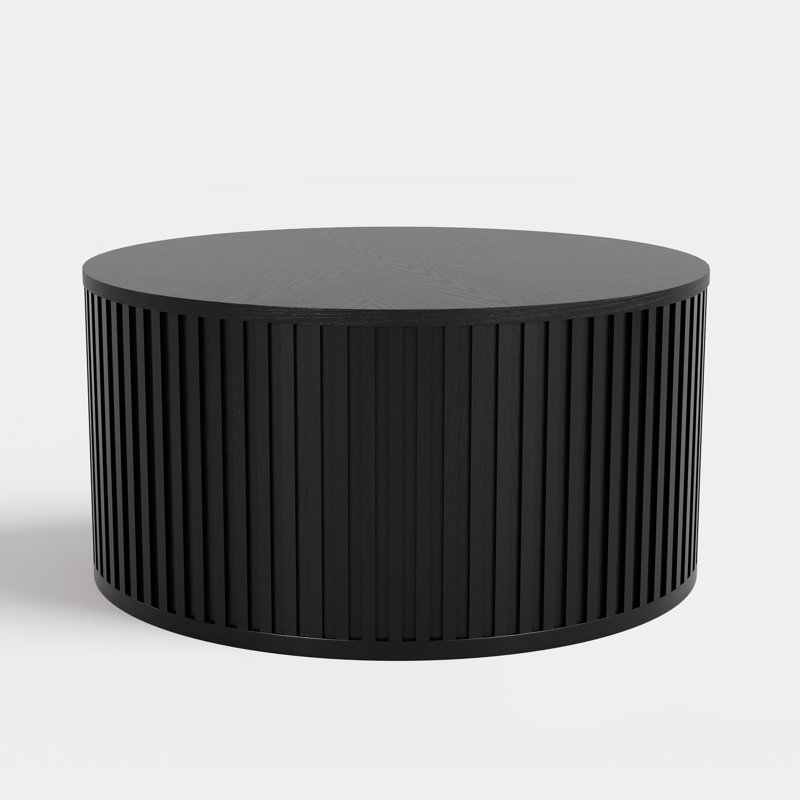 Table basse 31,5 "ronde en bois massif avec rangement, Noir