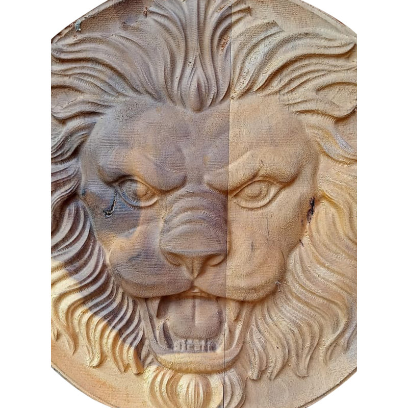  Tête de lion en bois de 4 po avec magnifique sculpture | Décoration en bois faite à la main