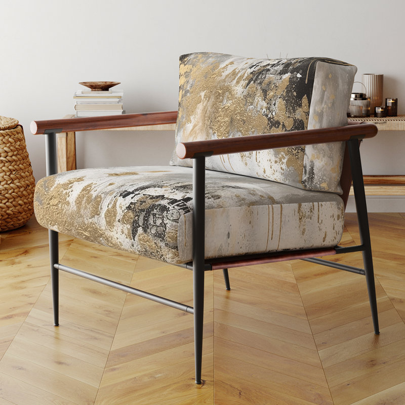 Chaise moderne avec accoudoirs en velours moderne abstrait doré, Doré
