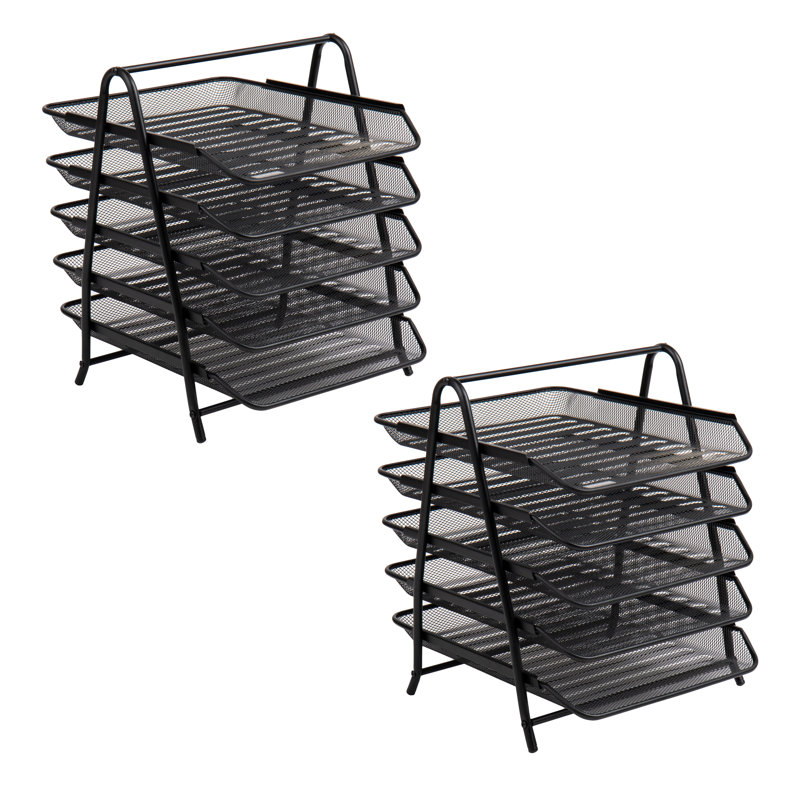Mind Reader 4-Tier Paper Tray, Desktop Organizer, File Storage, Office, Metal Mesh, 12"L x 13.75"W x 12.5"H, Pack of 2, Black