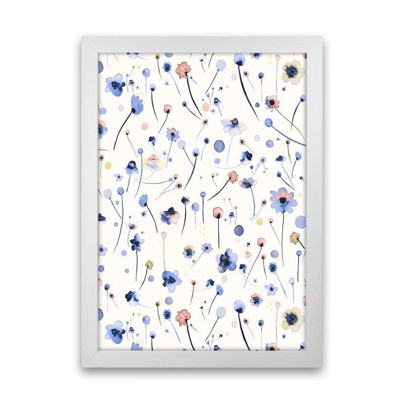 Blue Soft Flowers - Print, 46cm H x 34cm W x 3cm D, White Framed